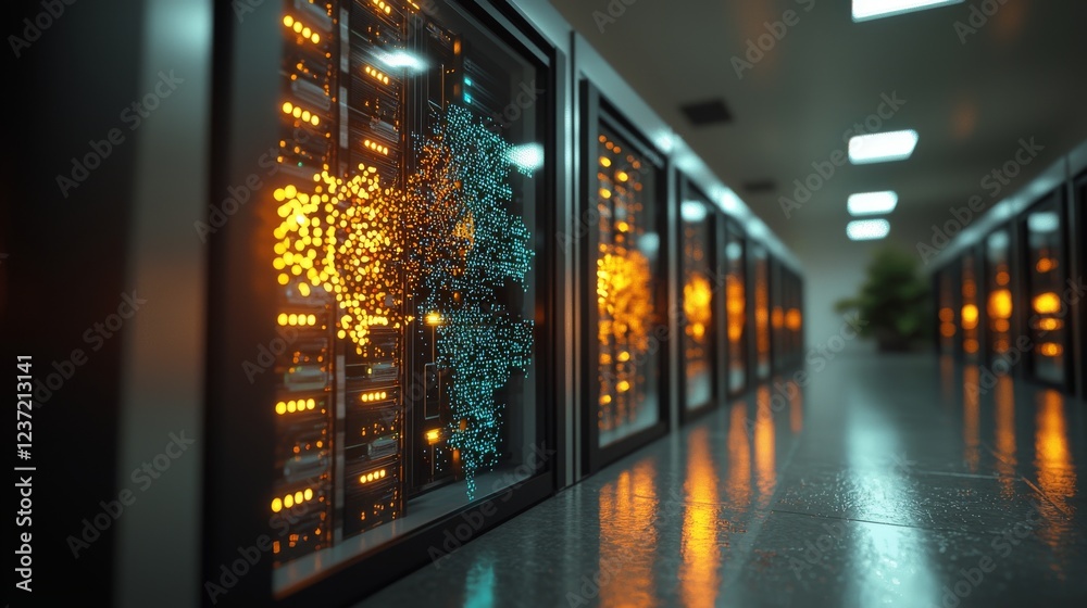 Aufkleber a scene capturing a bustling data center featuring rows of rack servers interconnected via ethernet 