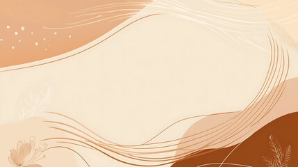 Abstract Beige and Brown Wave Design with Minimalist Botanical Elements