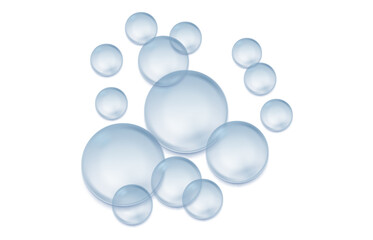 Air bubbles realistic. Vector illustration of transparent soap bubbles isolated on background. Blue round bubbles of different sizes PNG