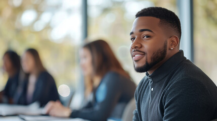 Fototapeta premium Diverse Business Team Meeting with Young Black Man in Office