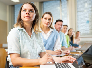 University students in advanced training courses in the auditorium