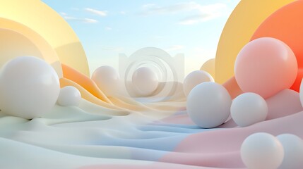 Pastel Spheres Resting on a Gentle Wavy Surface
