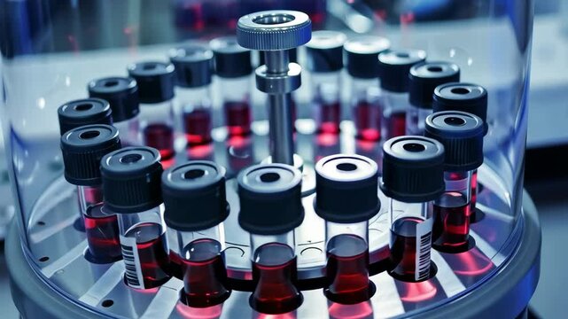A centrifuge with test tubes in the laboratory.