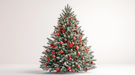 Decorated christmas tree with red ornaments and stars against a white background