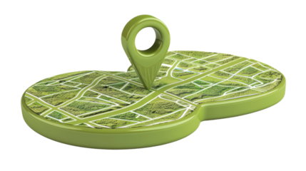 Green location pin pointing on a map with transparent background