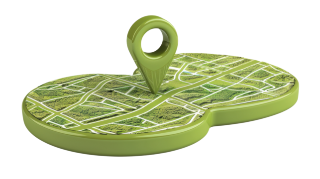 Green location pin pointing on a map with transparent background