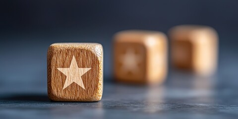 Wooden Blocks with Star Symbol on Dark Background