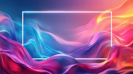 Fototapeta premium Abstract colorful waves with gradient and rectangular frame in dynamic flow