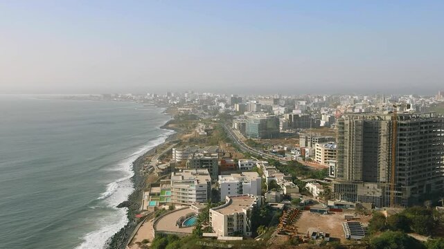 Aerial view of Dakar city coastline Senegal