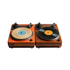 Fototapeta premium Retro-Style Record Player with Wooden Base Isolated on Transparent Background