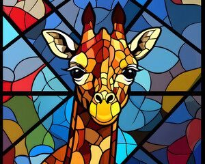 Farbenfrohe Glasmalerei einer Giraffe