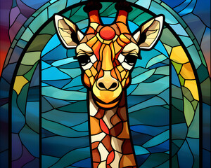 Glasmalerei einer Giraffe in leuchtenden Farben