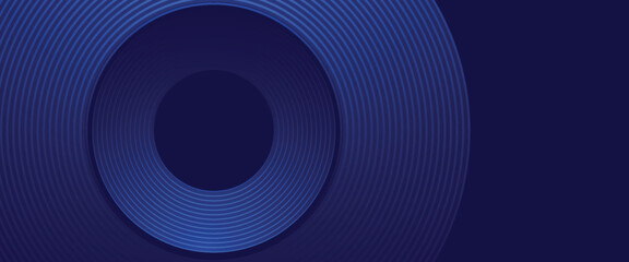 Dark blue circle line abstract background. Shiny blue circle geometric lines with future technology concept. Vector illustration