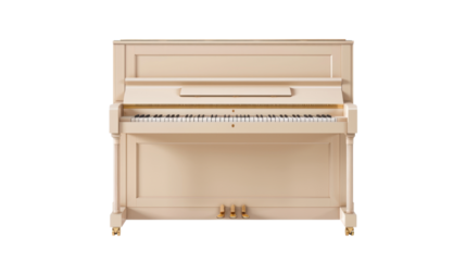White upright piano keyboard showing music elegance with transparent background