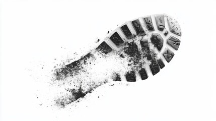 Creative shoe print artwork with disintegrating edges on white background