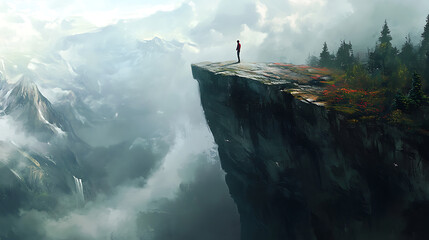 A split-second moment of hesitation before jumping off a cliff, embodying the feeling of doubt about taking risks (1)