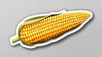 A vibrant ear of corn, kernels gleaming, sits against a neutral backdrop. A close-up view showcasing its texture and color.