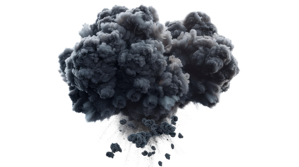 Realistic dark smoke exploding on transparent background