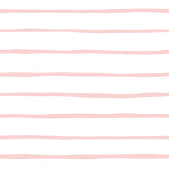 Pink striped pattern, girly stripe seamless background, cute pastel wavy lines. Vector stripes, baby hand draw doodle lines backdrop