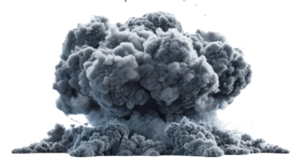Realistic grey smoke exploding creating a dense cloud on transparent background