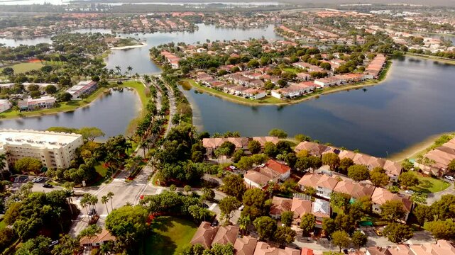 Doral Isles neighborhoods Miami FL 2025. Aerial drone footage 4k 60p