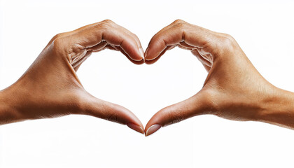 Fototapeta premium Two hands making heart shape gesture on white background