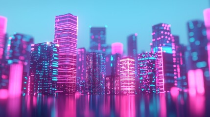 Neon Cityscape at Night with Vibrant Colors