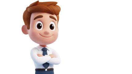 Fototapeta premium Smiling cartoon businessman crossing arms on transparent background