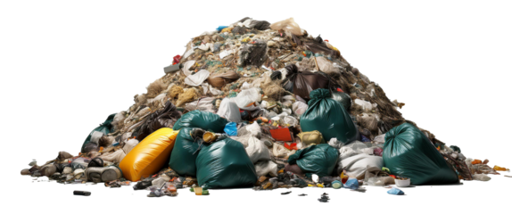 Mountain of garbage with transparent background. Garbage dump.
