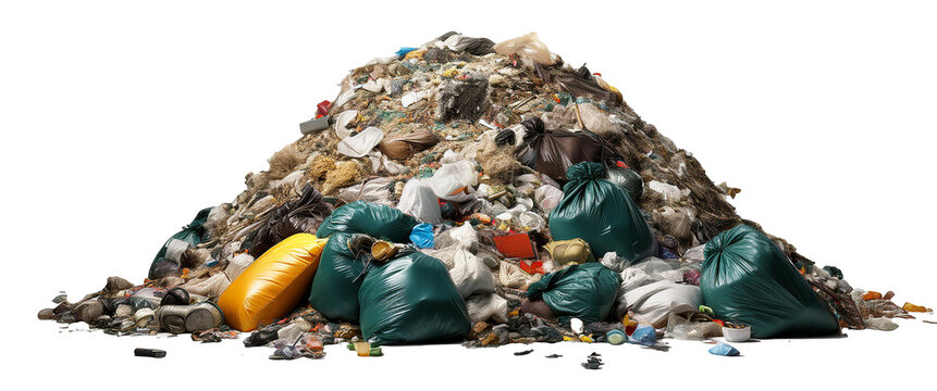 Mountain of garbage with transparent background. Garbage dump.