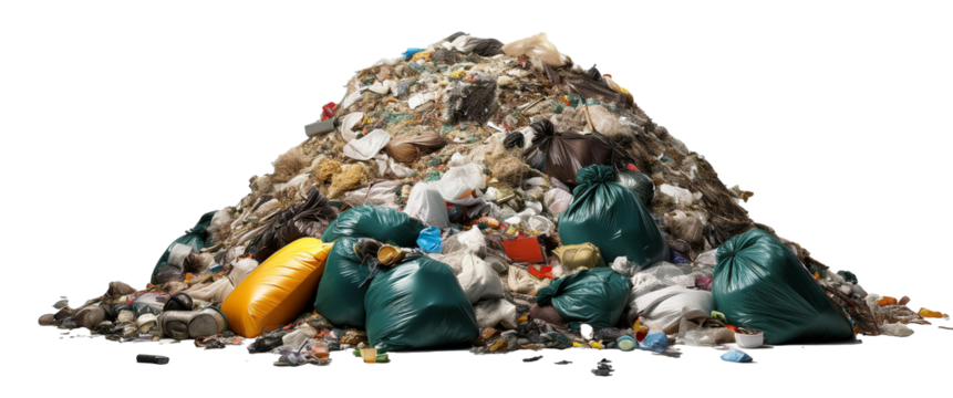 Mountain of garbage with transparent background. Garbage dump.