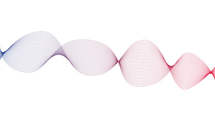 Vector curvy abstract line art wavy flowing dynamic blue purple red and white background in concept music or sound, wave, wind, information flow	