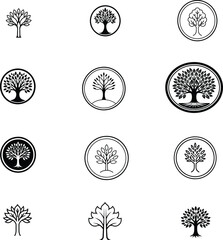 Obraz premium Sophisticated set of tree logos featuring organic and botanical designs. Perfect for branding in eco-friendly, natural, or botanical-themed businesses and projects.on white.