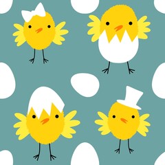 Easter chicken and eggs seamless birds pattern for wrapping paper and fabrics
