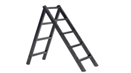 Black metal ladder leaning with transparent background