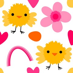 Easter chicken and eggs seamless birds pattern for wrapping paper and fabrics