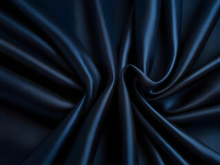 Fototapeta premium Black dark blue background. Silk satin fabric. Elegant luxury beautiful. Silky shine shimmer silvery. Soft folds. For design.