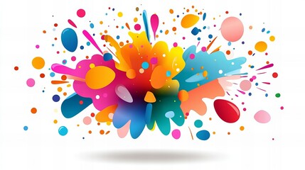 Vibrant explosion of colorful paint splatters on white background.  A burst of joy and creativity!