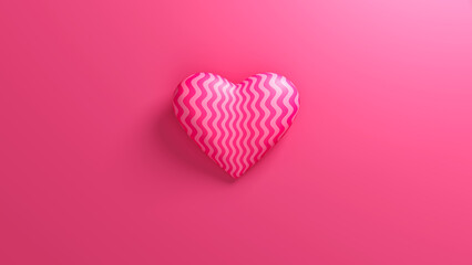Pink wavy heart with soft shadow on a pink background. Valentine's day romantic backdrop. 3d render illustration.