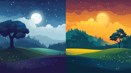 Day and Night Landscapes: Peaceful Forest Scene