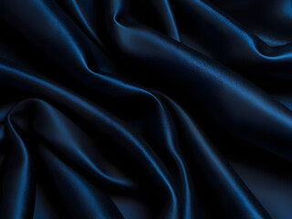 Fototapeta premium Black dark blue background. Silk satin fabric. Elegant luxury beautiful. Silky shine shimmer silvery. Soft folds. For design.