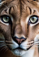 Glimpsing into the world of a puma, this close-up showcases intricate patterns in eyes and fur as it rests in its habitat. Intense gaze. Pumas are a genus of predators from cat family. Generative AI