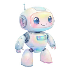 Fototapeta premium Cute cartoon robot with antenna and big eyes on transparent background isolated png
