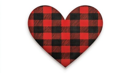 Heart shape with red buffalo plaid pattern, classic gingham checkered love symbol