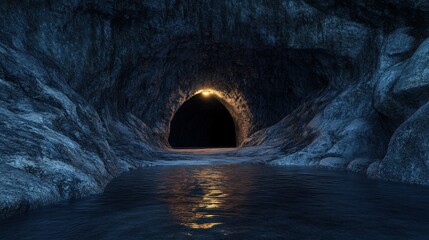 Mysterious Underwater Dark Cave Depiction