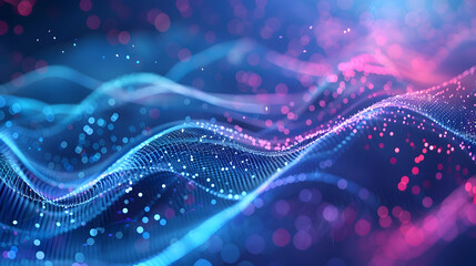 Abstract digital waves in blue and pink tones, representing data flow and technology.