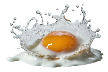 Egg splashing in water creating dynamic droplets isolated on transparent background