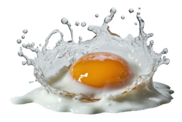 Egg splashing in water creating dynamic droplets isolated on transparent background