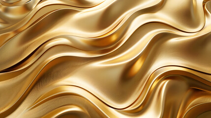 Fototapeta premium A smooth, flowing golden texture with waves, creating a luxurious and dynamic appearance.