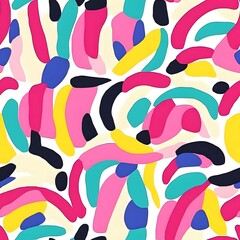 Vibrant abstract pattern with colorful swirls in bold pink, blue, and yellow tones